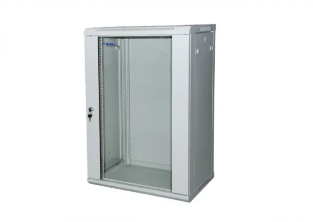 18U/19" rek orman nazidni Netiks W6418, staklena vrata sa bravom, dim. 600x450x900mm (ŠxDxV), prednje i zadnje šine 19", nosivost do 60kg