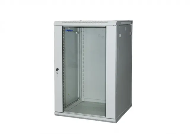 18U/19" rek orman nazidni Netiks W6618, staklena vrata sa bravom, dim. 600x600x900mm (ŠxDxV), prednje i zadnje šine 19", nosivost do 60kg