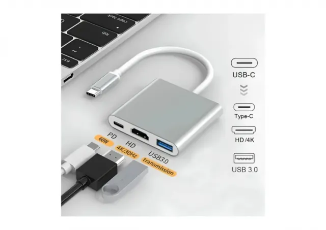 3u1 USB HUB, HDMI+USB-A i USB-C(PD)  HUB-USBC1/3