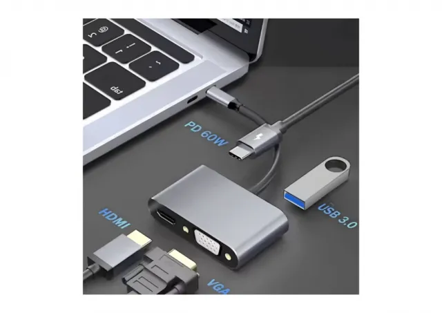 4u1 USB HUB, HDMI+USB-A+VGA i USB-C(PD)  HUB-USBC1/4
