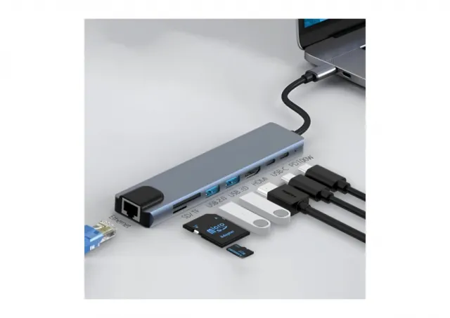 8u1 USB HUB sa HDMI, LAN, USBA, PD, TF/SD HUB-USBC1/8
