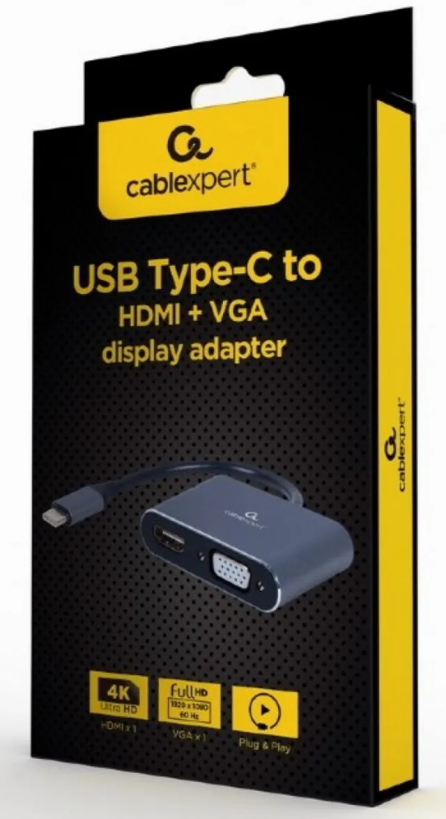 A-USB3C-HDMIVGA-01 Gembird USB Type-C to HDMI + VGA display adapter, space grey 42543