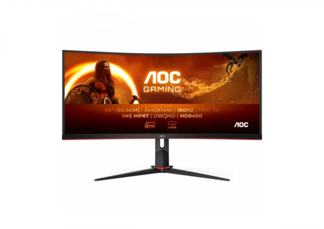 AOC Monitor Gaming CU34G2XP 34” Curved VA, 21:9, 3440x1440, 180Hz, 1ms, 430 cd/m2, 4000:1, HDMI, DP, PbP, PiP,  Ergonomic, Black-Red, VESA 3y