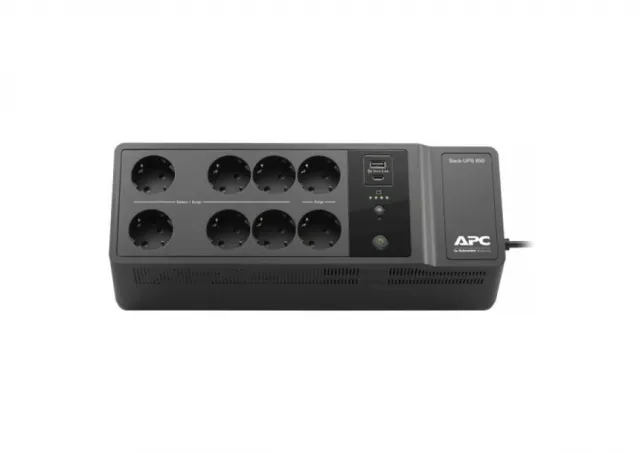 APC Back-UPS 850VA, Standby, Floor, 850VA/520W, 230V, AVR, 8x Schuko (6x Full + 2x Surge), USB Type-C & A Fast Charger Ports (Total 2.4A), PF 0.61 (Full load), Battery 9Ah (RBC17), Line Protection RJ-45