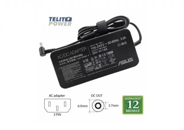 ASUS 20V-14A ( 6.0 * 3.7 ) 280W-AS420(round corner) LAPTOP ADAPTER