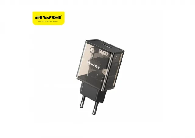 Awei Strujni Punjaè, 1-port USB (3.0) 5V/2.4A + Kabl USB 3.0 na 3.1 tip C  1m  C9T, crni