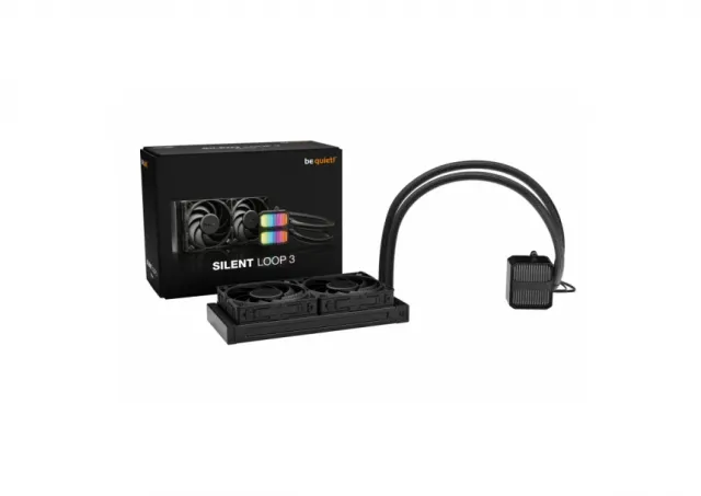 be quiet! BW024 SILENT LOOP 3, 240mm [LGA-1851 Default ILM and RL-ILM support/AM5], Powerful 3-chamber PWM pump, Two Silent Wings 4 120mm PWM high-speed fans with radiator corners, Elegant premium design with discreet ARGB lighting