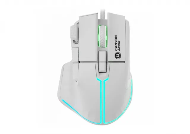 CANYON Fortnax GM-636, 9keys Gaming wired mouse,Sunplus 6662, DPI up to 20000, Huano 5million switch, RGB lighting effects, 1.65M braided cable, ABS material. size: 113*83*45mm, weight: 102g, White