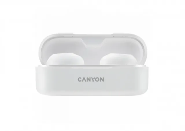 CANYON TWS-1 Bluetooth headset, with microphone, BT V5.0, Bluetrum AB5376A2, battery EarBud 45mAh*2+Charging Case 300mAh, cable length 0.3m, 66*28*24mm, 0.04kg, White