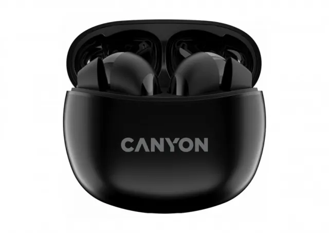 CANYON TWS-5, Bluetooth headset, with microphone, BT V5.3 JL 6983D4, Frequence Response:20Hz-20kHz, battery EarBud 40mAh*2+Charging Case 500mAh, type-C cable length 0.24m, size: 58.5*52.91*25.5mm, 0.036kg, Black