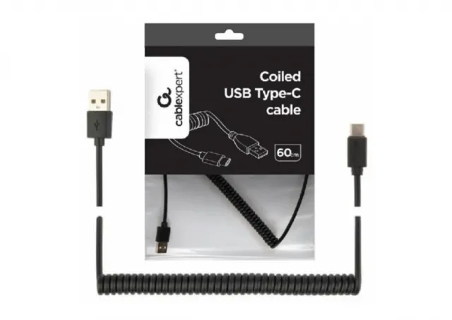 CC-USB2C-AMCM-0.6M Gembird Spiralni USB 2.0 AM na USB-C kabl, 0.6m, black