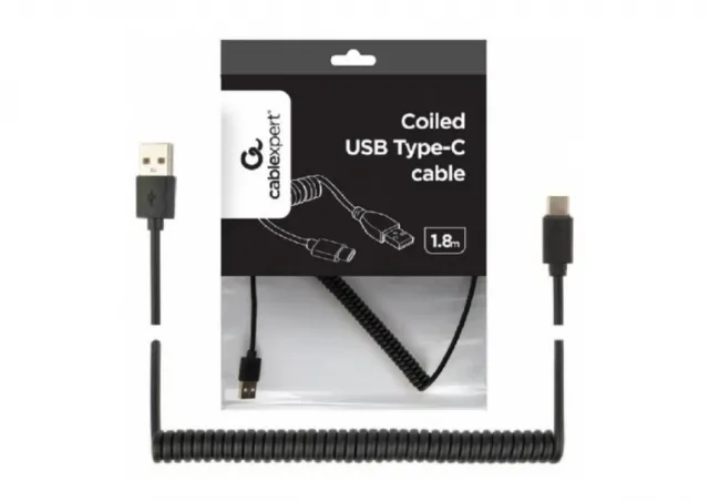 CC-USB2C-AMCM-6 Gembird Spiralni USB 2.0 AM na USB-C kabl, 1.8 m, black