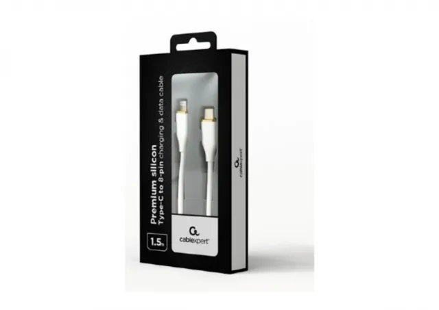 CC-USB2S-CM8PM-1.5M-W Gembird Premium silicon USB Type-C to 8-pins charging & data cable,1.5 m,White