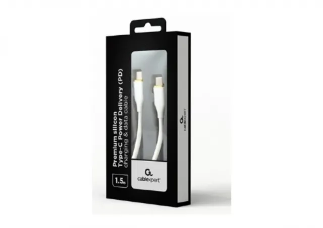 CC-USB2S-CMCM-1.5M-W Gembird 60W Premium silicon Type-C PD charging & data cable, 1.5m, White