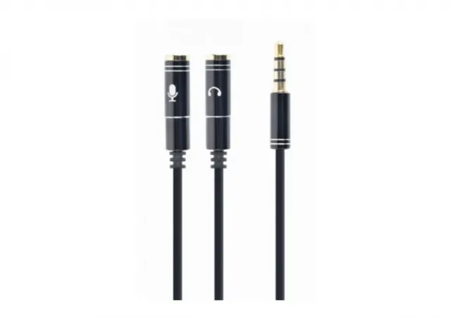 CCA-417M Gembird 2x 3.5 mm(slusalice i mikrofon) Metalni adapter na 1x 3.5mm(4 pin) cable, 0.2m crn