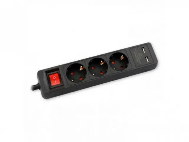 COMMEL ZAGREB D.O.O. Produzni kabl 1,4m 3xsuko sa sklopkom + 2xUSB, crn