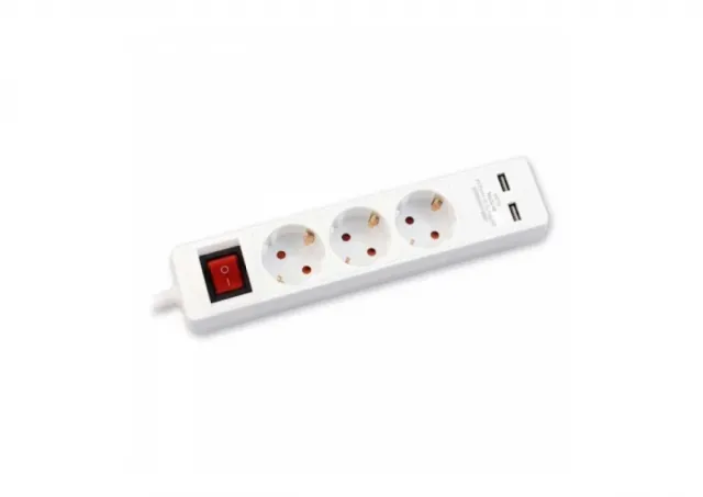COMMEL ZAGREB D.O.O. Produzni kabl 3m 3xsuko sa sklopkom + 2xUSB, beli