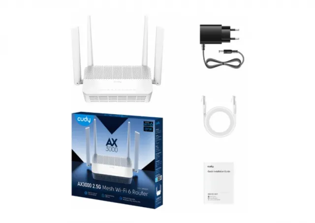Cudy WR3000P AX3000 2.5G Mesh Wi-Fi 6 PoE Router, 1.3 GHz Dual-Core CPU, 4-Stream Dual-Band Wi-Fi 6