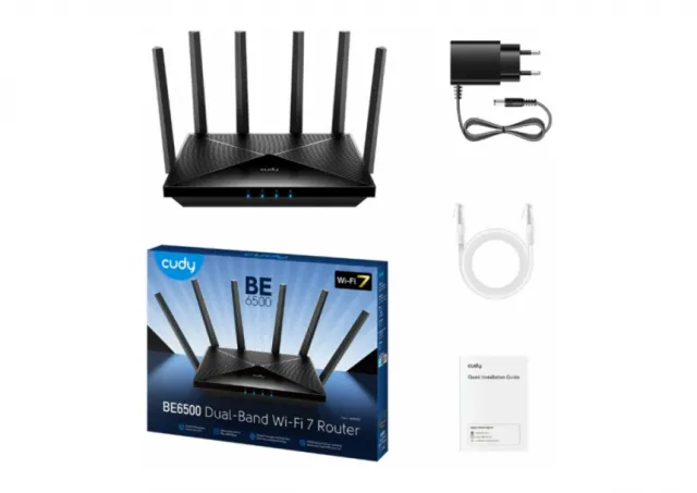 Cudy WR6500H BE6500 2.5G Wi-Fi 7 Router, Broadcom 2 GHz Quad-Core CPU, 6-Stream Dual-Band Wi-Fi 7