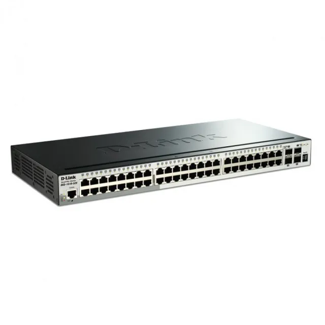 D-Link DGS-1510-52X/E 52 port L3-lite stekabilan upravljiv 19"/1U svič, 48xRJ-45+4x10G SFP+, LLDP/LLDP-MED, 802.3ad agregacija, MSTP, QoS, Static rute, ERPS, ACL, BDPU & DoS Attack prevencija, RADIUS & 802.1X AAA