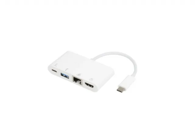 E-Green Adapter USB 3.1 tip C (M) - HDMI + USB3.0 + RJ45 + tip C (F) beli