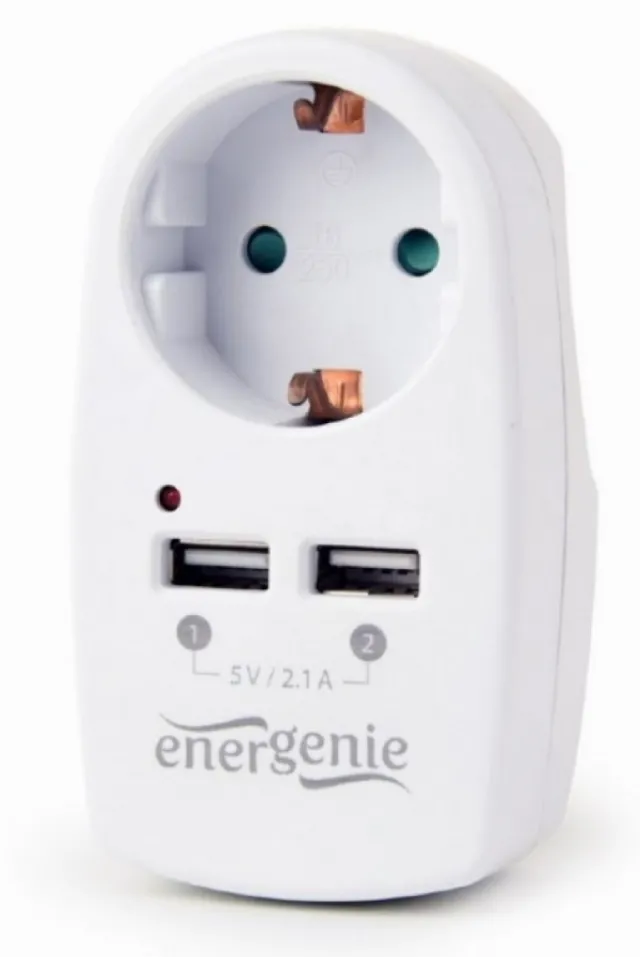EG-ACU2-02 * Gembird 2-portni USB punjac sa prolaznom AC uticnicom, 2,1 A, bela (359) 39294
