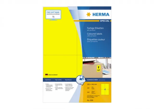 Etikete 105X148 A4/4 1/100 žuta Herma  02H4396