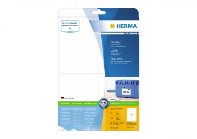 Etikete 105x148 A4/4 1/25 bela Herma 