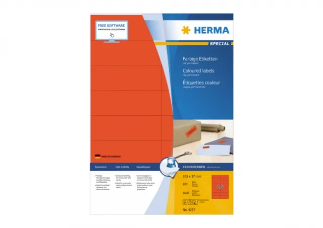 Etikete 105X37 A4/16 1/100 crvena Herma 