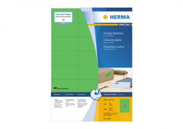 Etikete 105X37 A4/16 1/100 zelena Herma 
