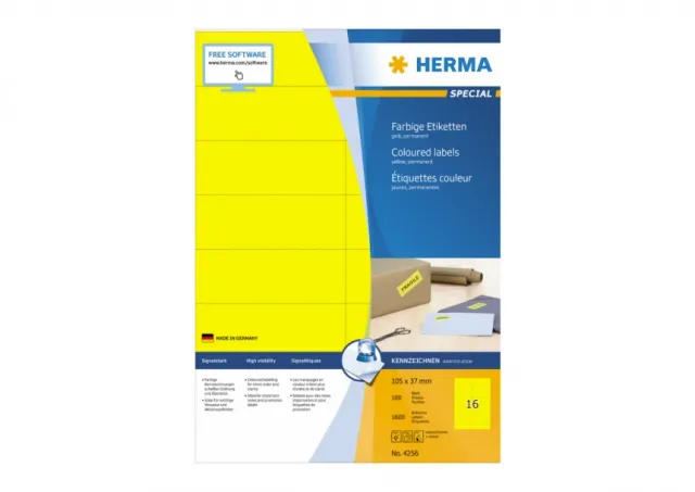 Etikete 105X37 A4/16 1/100 žuta Herma 