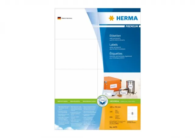 Etikete 105X74 A4/8 1/100 bela Herma  02H4470