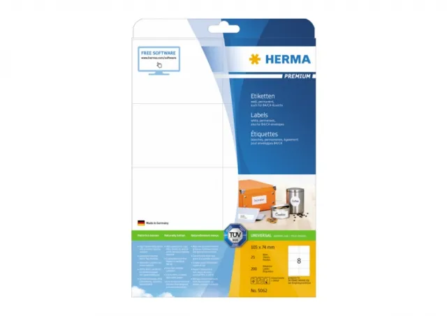 Etikete 105x74 A4/8 1/25 bela Herma  02H5062