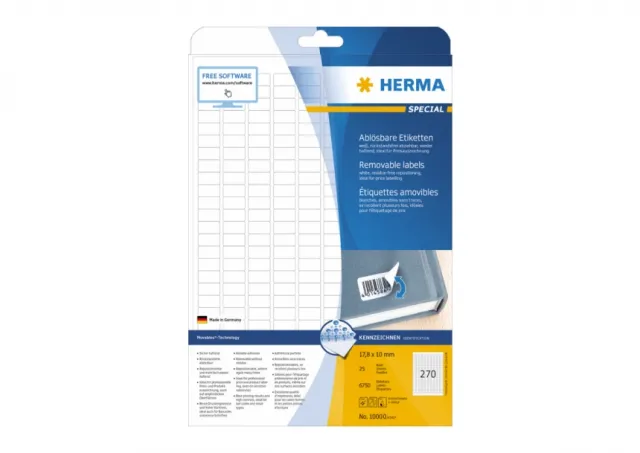 Etikete 17,8X10 A4/270 1/25 removable Herma 4343 Herma 