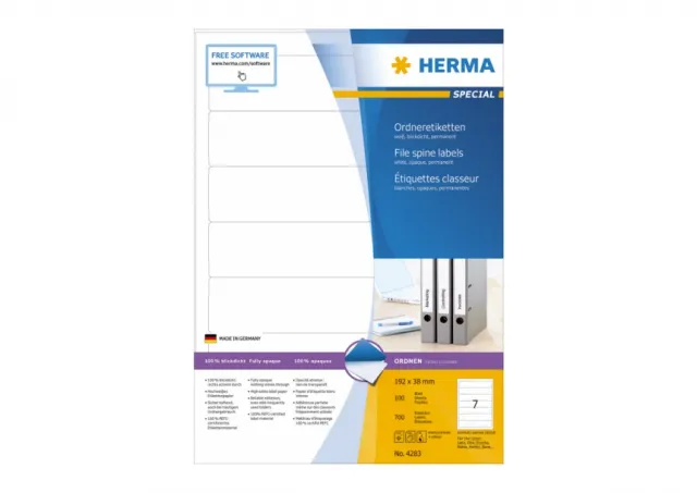 Etikete 192x38, za uski registrator A4/7 1/100 bel Herma 