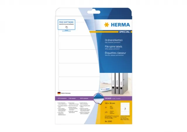 Etikete 192x38, za uski registrator A4/7 1/25 bela Herma 