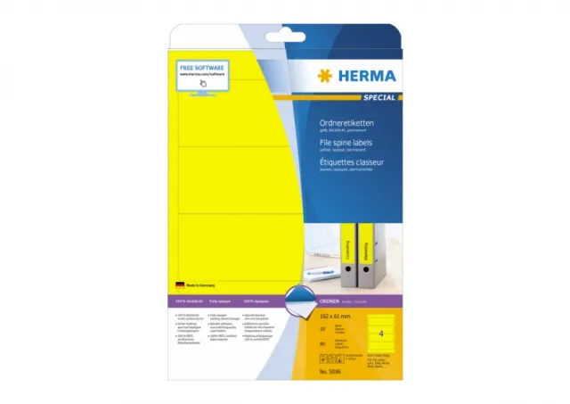 Etikete 192x61, za široki registrator A4/4 1/20 žu Herma  02H5096
