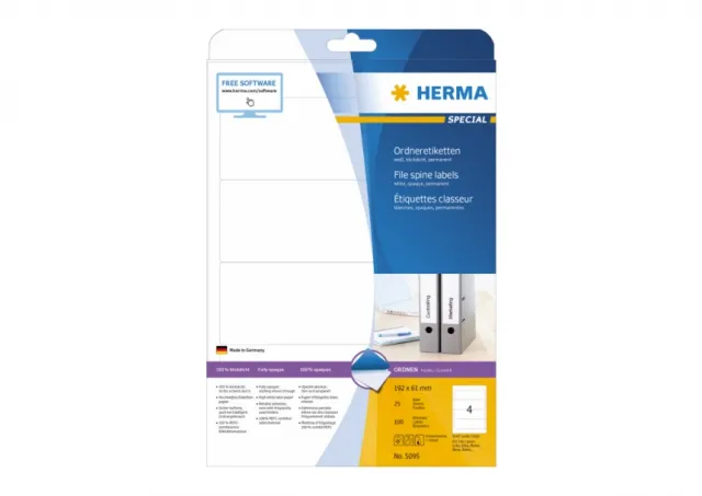 Etikete 192x61, za široki registrator A4/4 1/25 Herma  02H5095