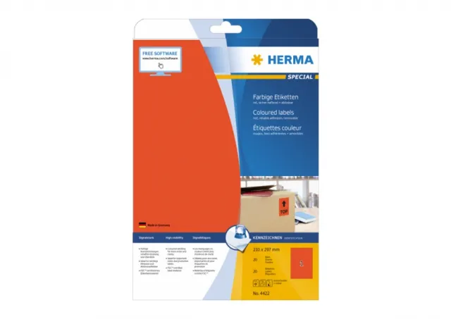 Etikete 210X297 A4/1 1/20 crvena Herma 