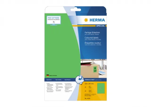 Etikete 210X297 A4/1 1/20 zelena Herma 