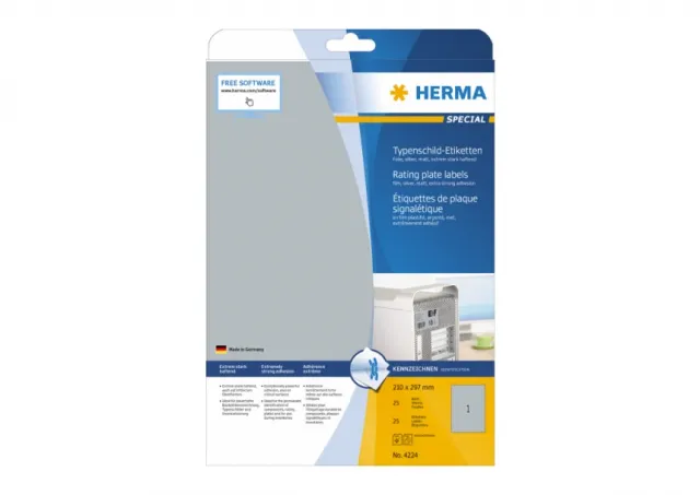 Etikete 210x297 A4/1 1/25 aluminium look Herma 