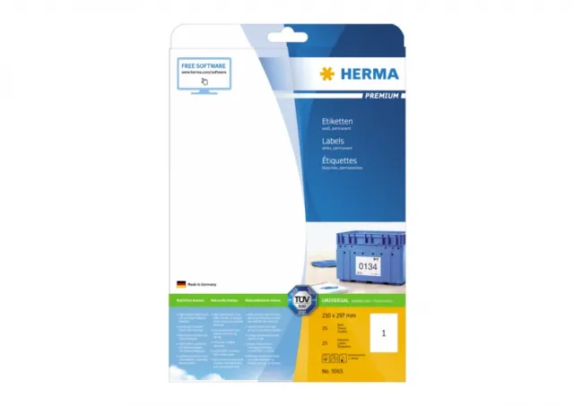 Etikete 210x297 A4/1 1/25 bela Herma 