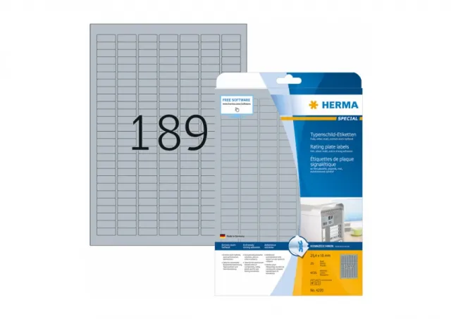 Etikete 25,4x10,0 A4/189 1/25 aluminium look Herma  02H4220