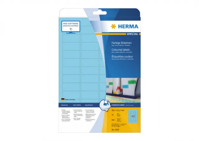 Etikete 45,7X21, zaobljene ivice A4/48 1/20 plava Herma 