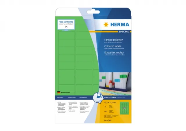 Etikete 45,7X21, zaobljene ivice A4/48 1/20 zelena Herma 
