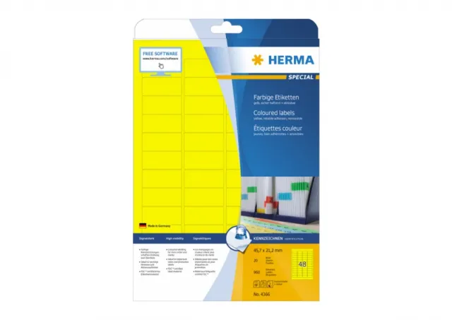 Etikete 45,7X21, zaobljene ivice A4/48 1/20 žuta Herma  02H4366