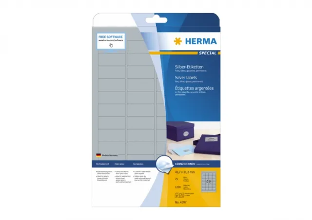 Etikete 45,7X21,2 A4/48 1/25 srebrna Herma 