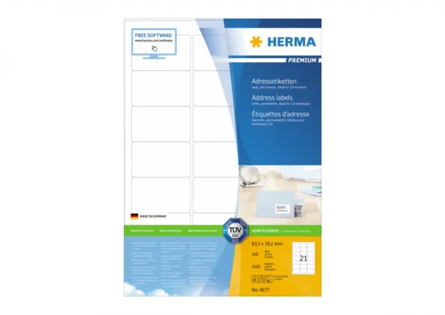 Etikete 63,5X38,1 A4/21 1/100 bela Herma 
