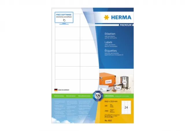 Etikete 64,6x33,8 A4/24 1/100 bela Herma 