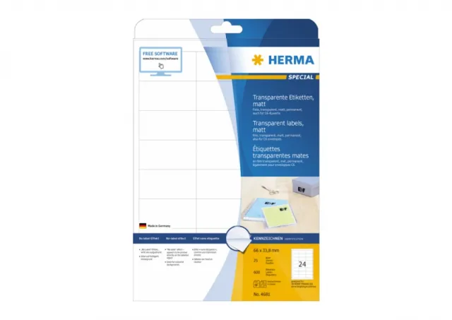 Etikete 66x33,8 A4/24 1/25 transparent Herma  02H4681